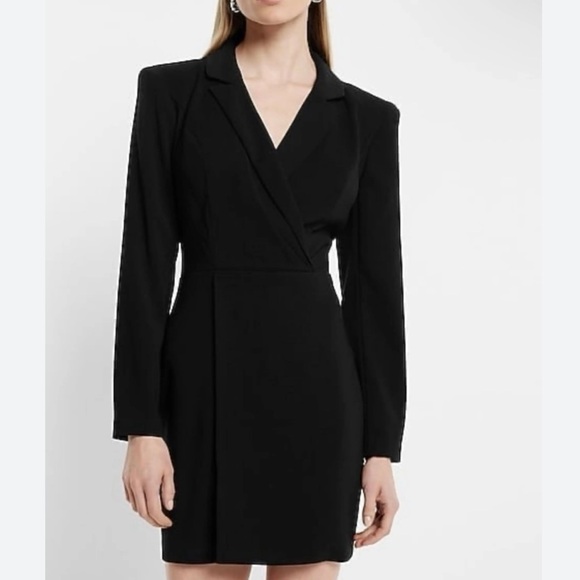 Express Dresses & Skirts - Express Black Mini Blazer Dress - Tailored V-Neck